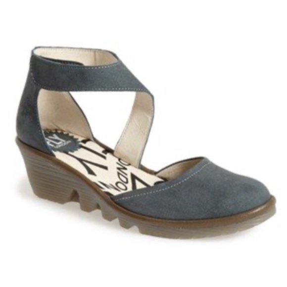 Fly London Shoes - Fly London Piat Leather Low Wedge in Indigo